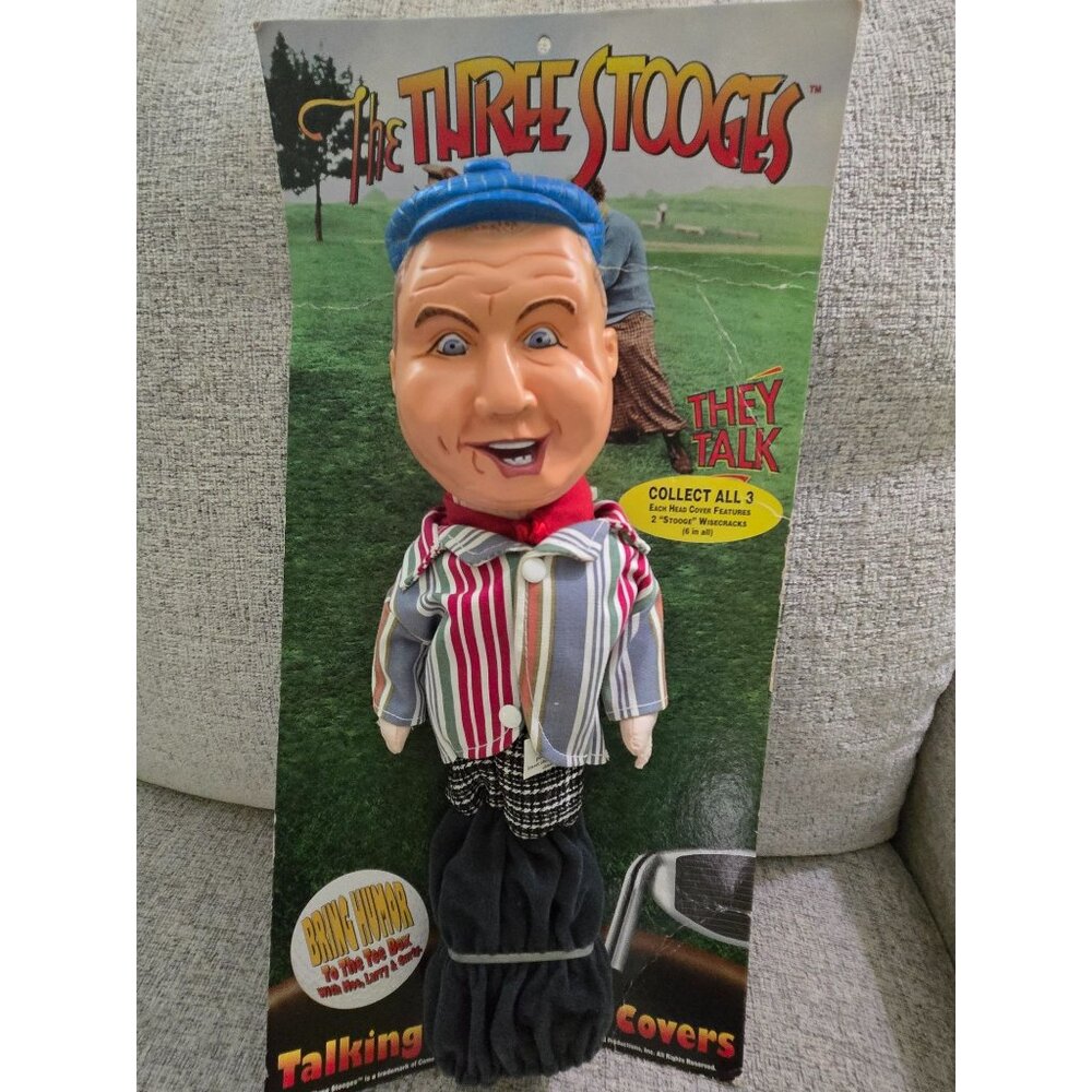 Vintage The Three Stooges Curley Talking Golf Club Cover on the Original Blister